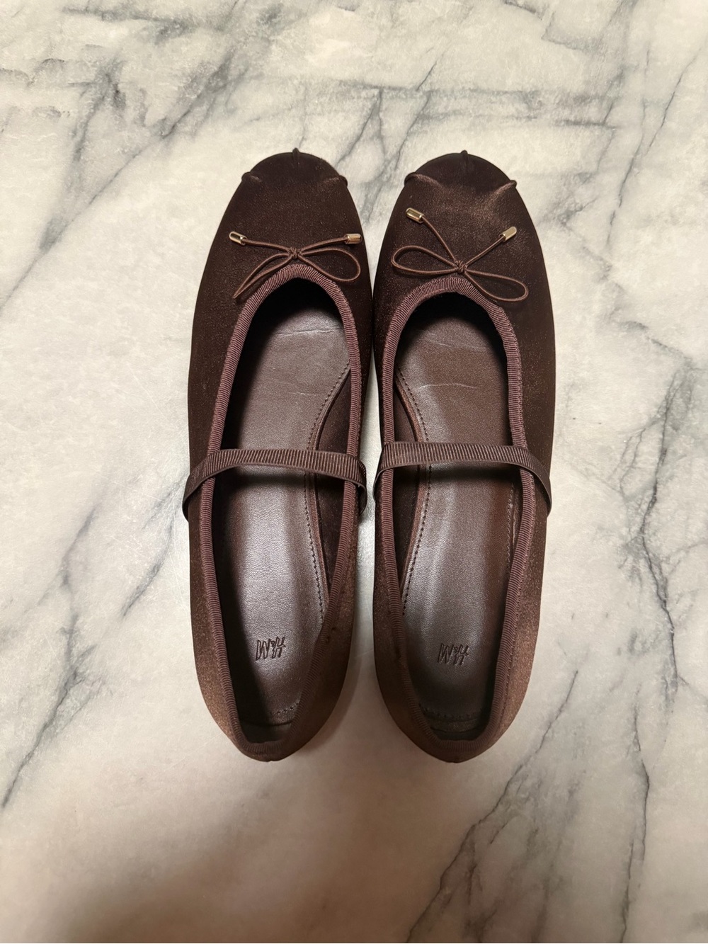 H&M Classic Brown Satin Ballet Flats with Bow, SZ 42, worn once
